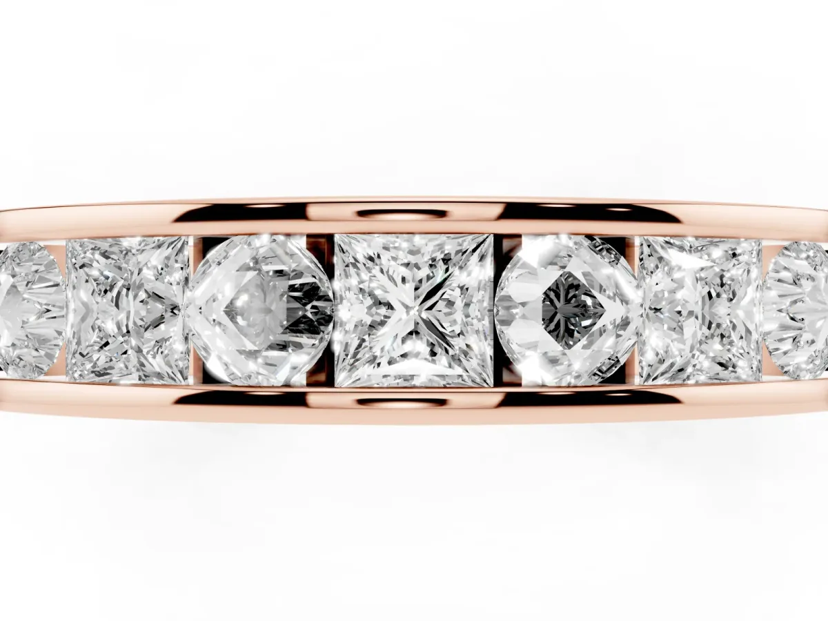 Princess Diamond Channel Set Promise Ring with Round Diamond Accents Rose gold