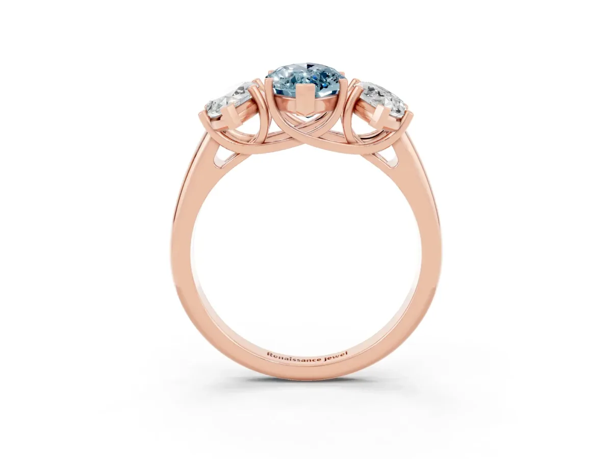 Three-Stone Marquise Cut Aquamarine Engagement Ring with Prong Setting Rose gold