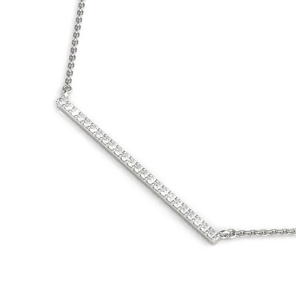 Pavé Round Diamond Bar Necklace with Prong Setting Silver