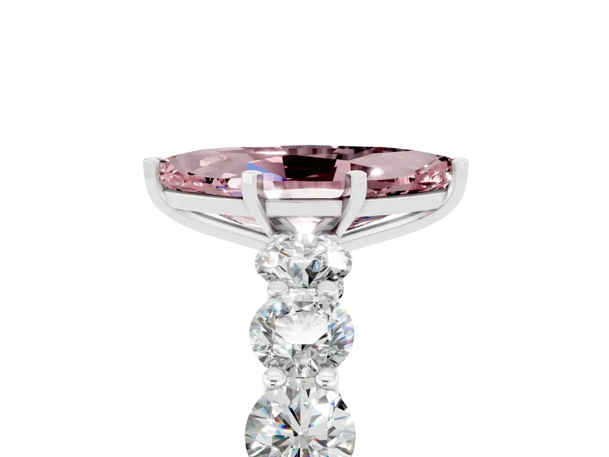 Marquise Cut Morganite Prong Setting with Side Stones on a Pave Band Silver