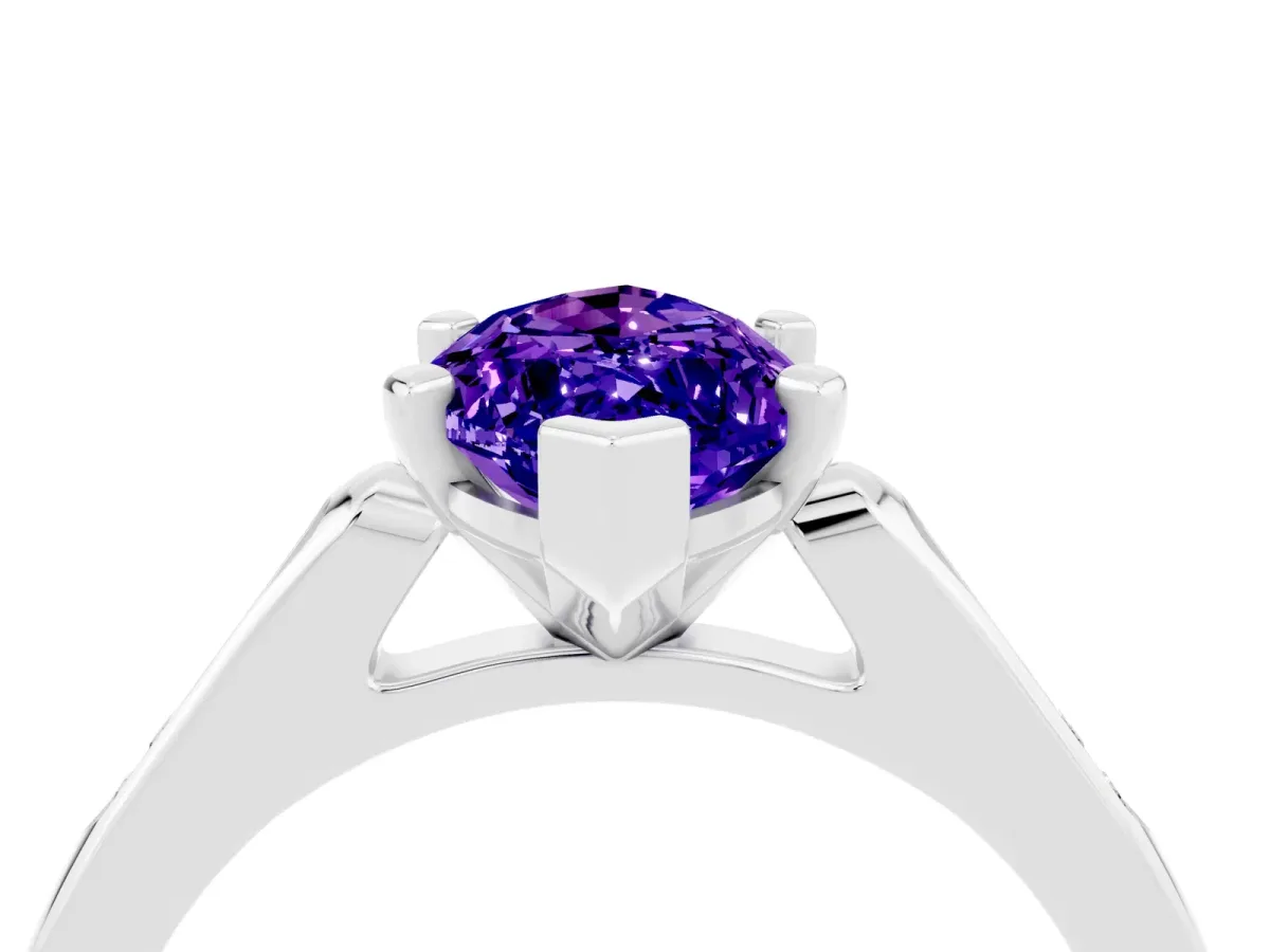 Marquise Cut Tanzanite Solitaire Ring with Channel Set Round Band and Prong Setting Silver