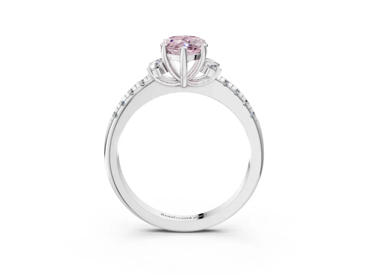 Fancy Pink Marquise Cut Diamond Three-Stone Pave Band with Four-Prong Setting Silver