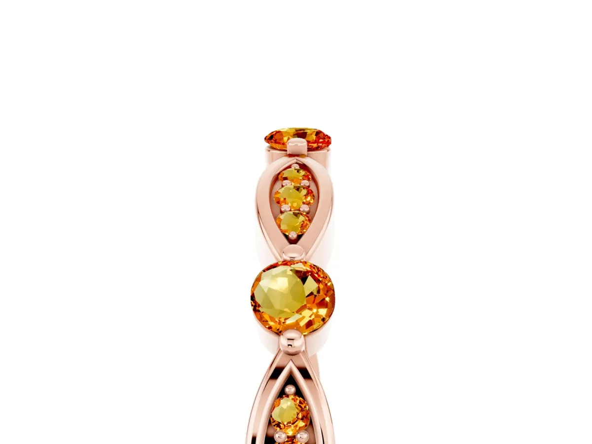 Marquise and Round Citrine Milgrain Band with Bezel Setting Rose gold