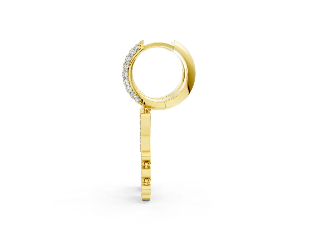 Round Diamond Initial Y Huggie Hoop Earrings Yellow gold