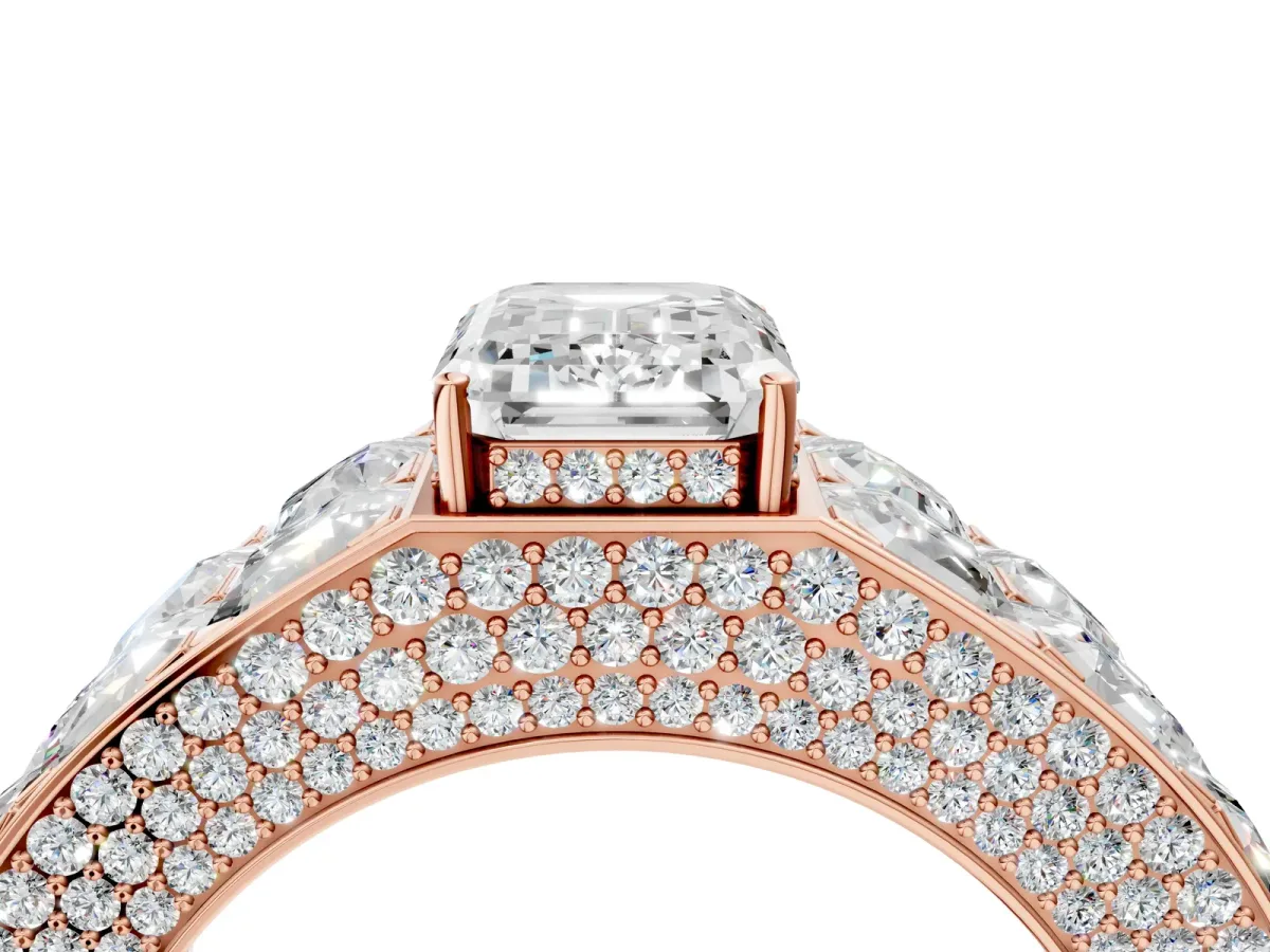 Emerald Cut Diamond Radiant Pavé Mens Ring Rose gold