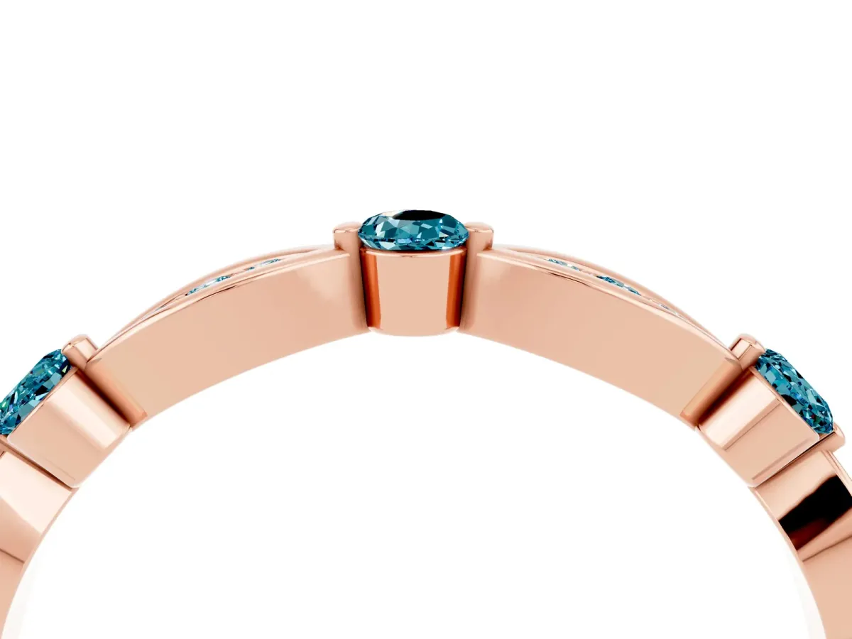 Marquise and Round Blue Topaz Milgrain Band with Bezel Setting Rose gold