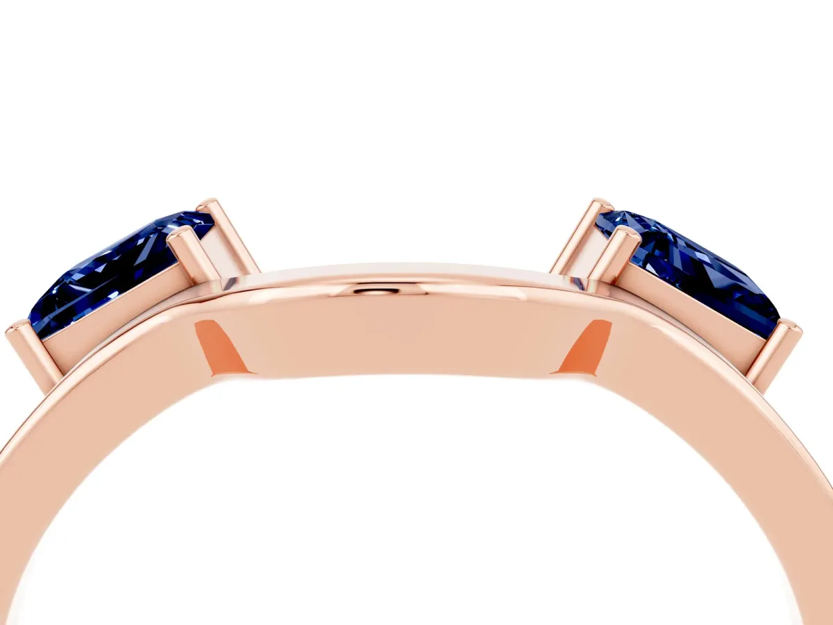 Princess Cut Blue Sapphire Two-Stone Open Band Ring with Four-Prong Setting Rose gold