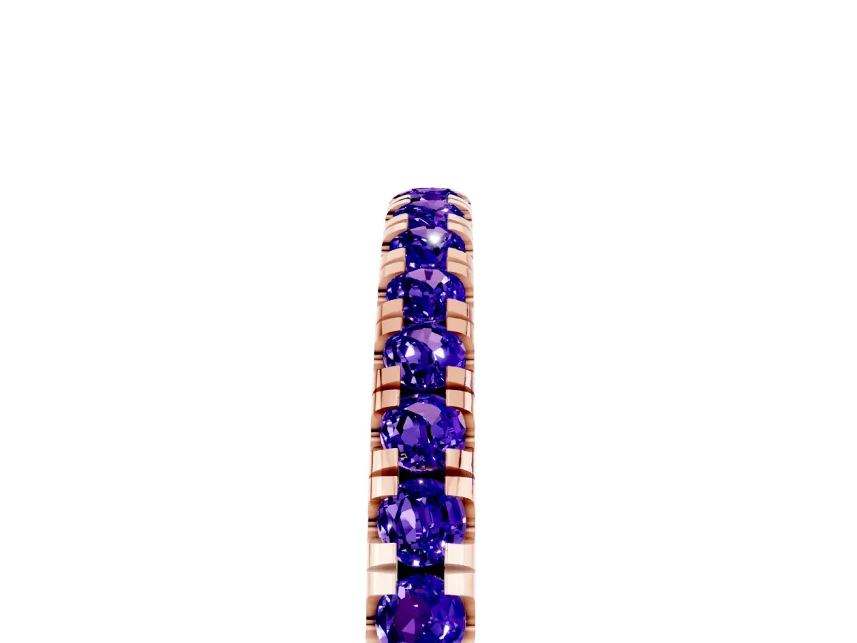 Pavé Round Tanzanite Half Eternity Band with Shared Prong Setting Rose gold