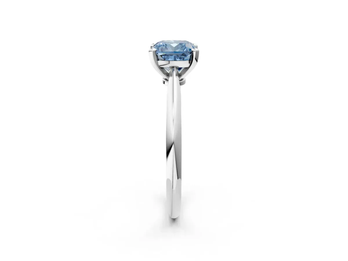Fancy Blue Cushion Cut Diamond Solitaire Engagement Ring with Classic Band and Four-Prong Setting Silver