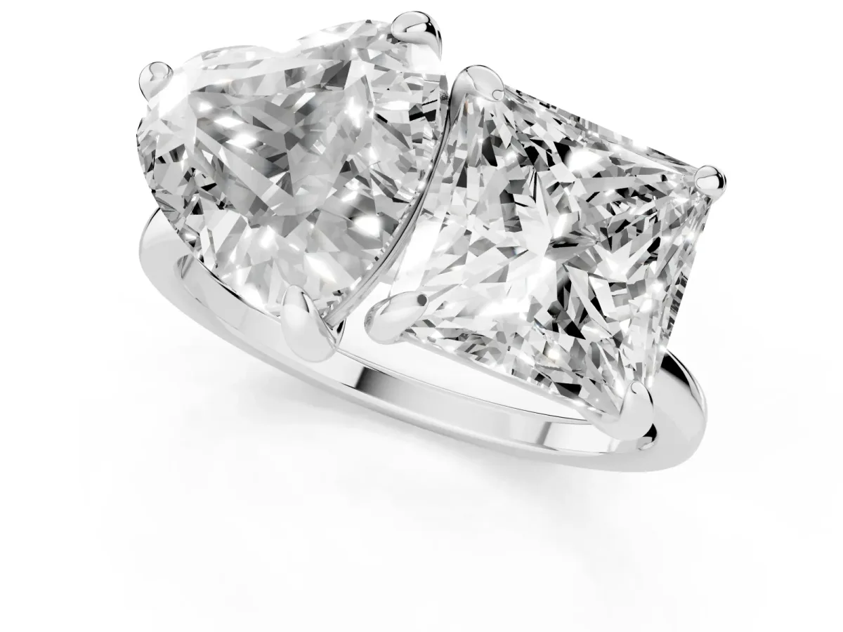 Heart and Princess Toi Moi Ring with Prong Setting and Plain Band Silver