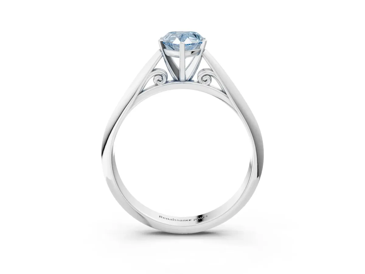 Fancy Blue Pear Cut Diamond Solitaire Engagement Ring with Cathedral Setting and Four-Prong Mount White gold
