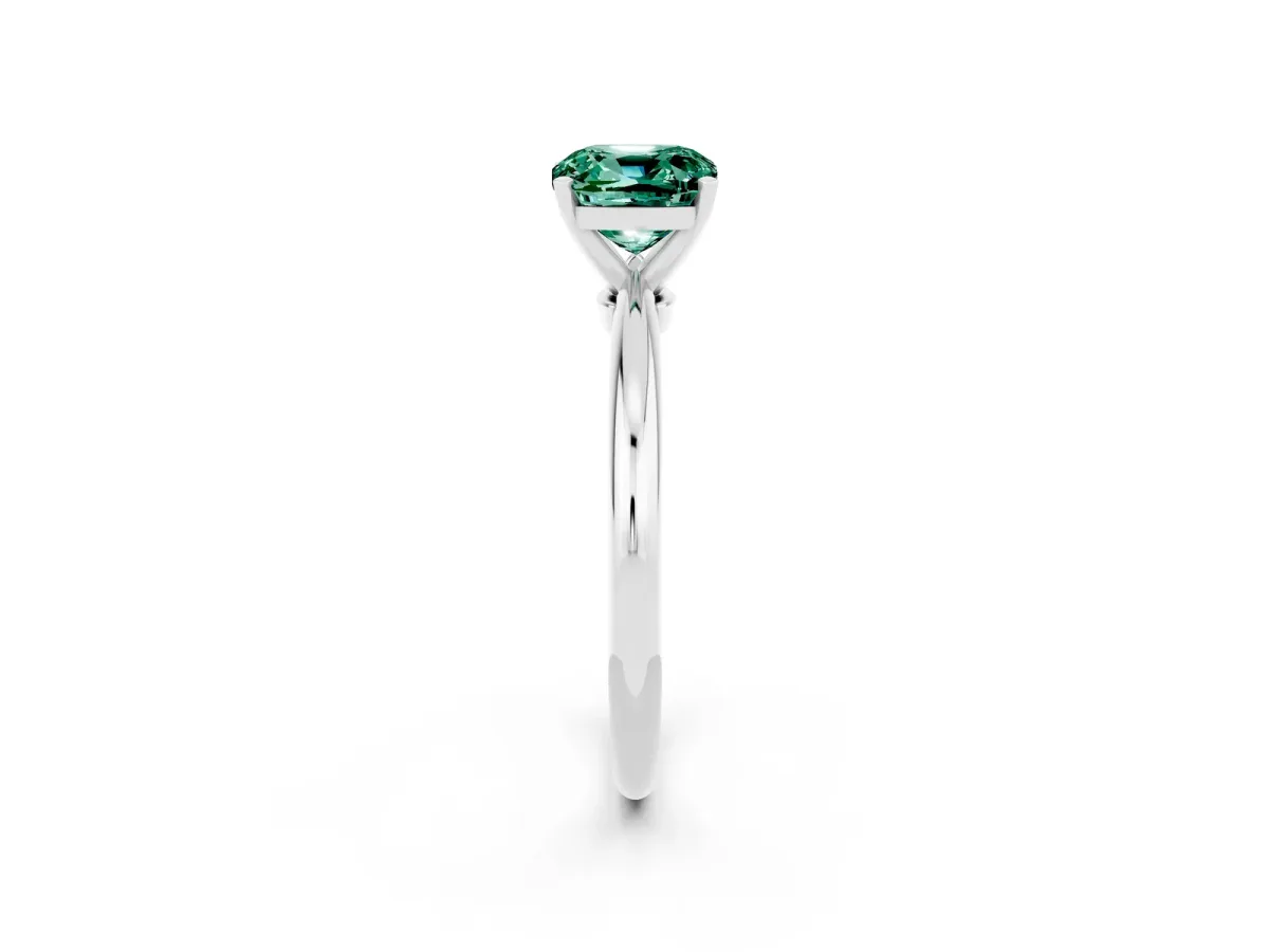 Cushion Cut Green Sapphire Solitaire Ring with Six-Prong Setting and Classic Band Silver