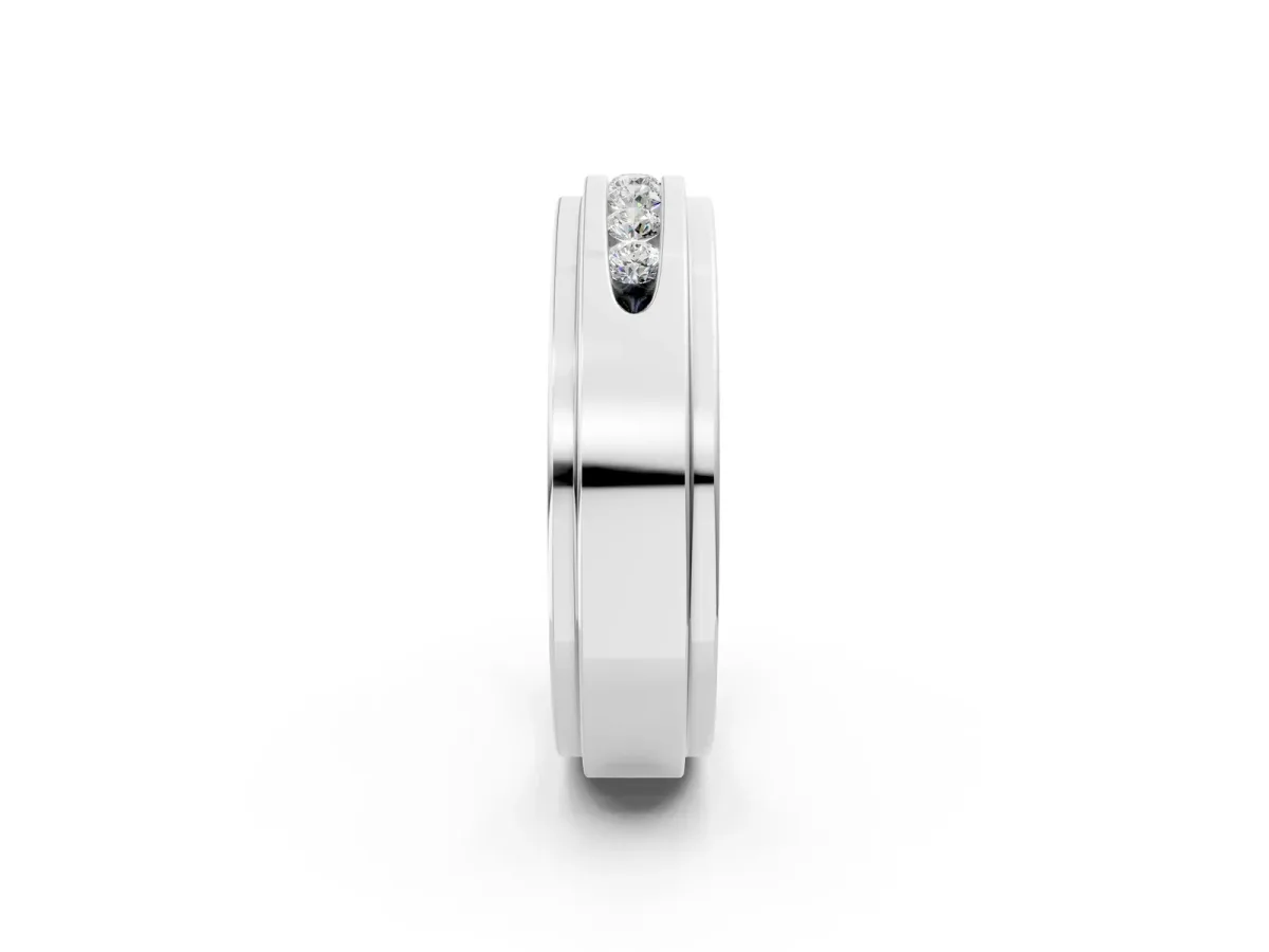 Round Diamond Seven-Stone Channel Set Mens Band Silver