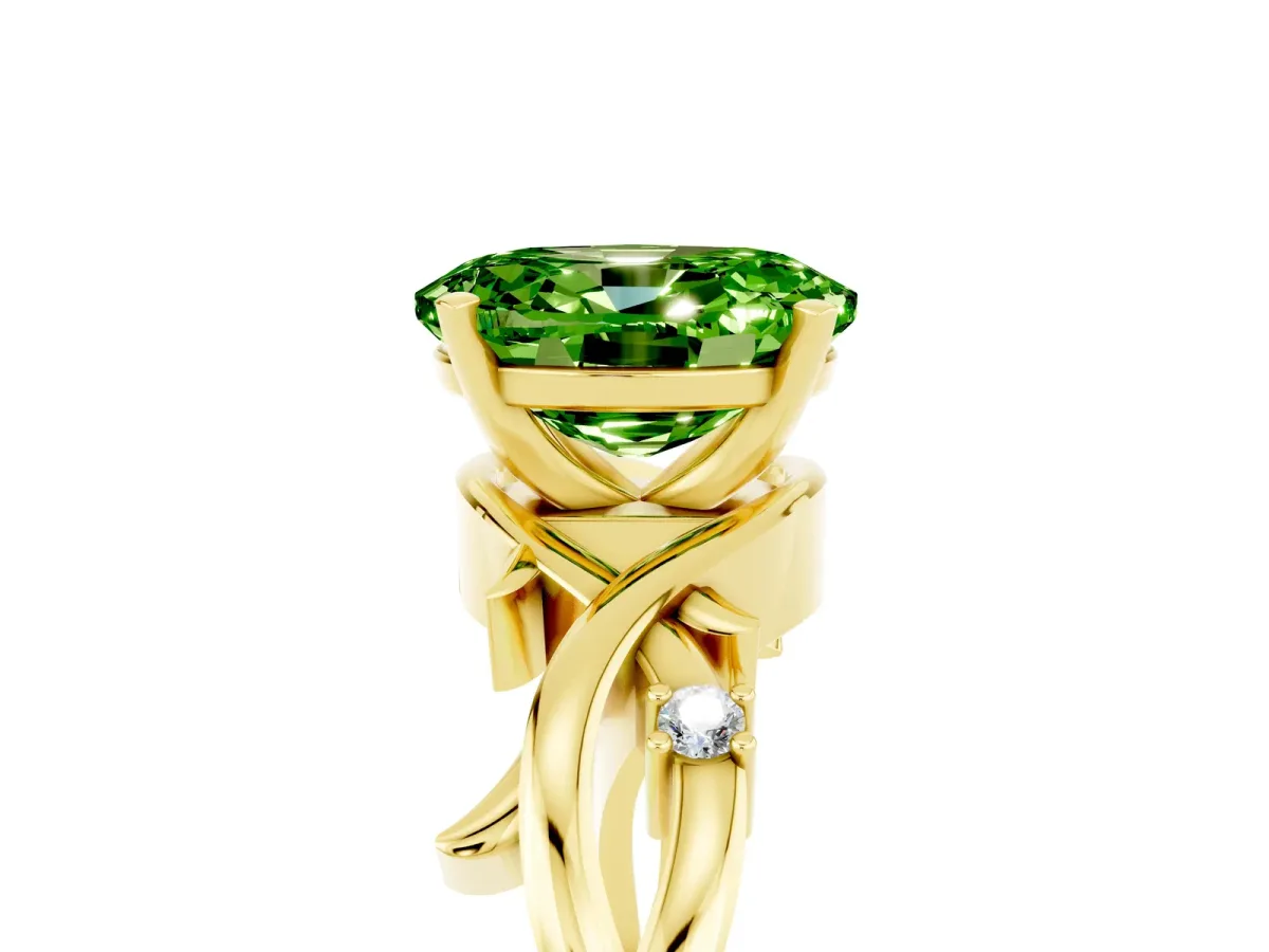 Oval Cut Peridot Solitaire Ring with Twisted Band and Prong Setting Yellow gold