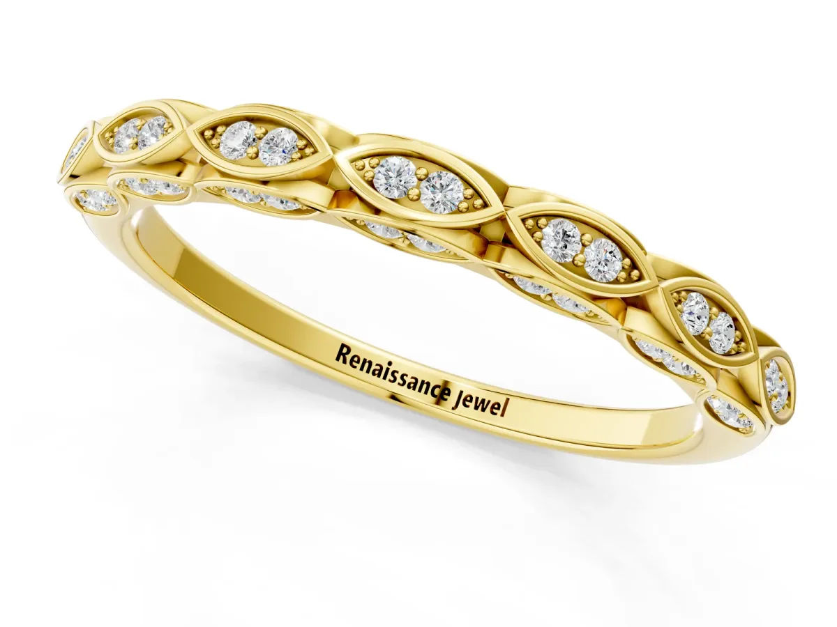 Marquise Diamond Eternity Band with Pavé and Bezel Setting Yellow gold