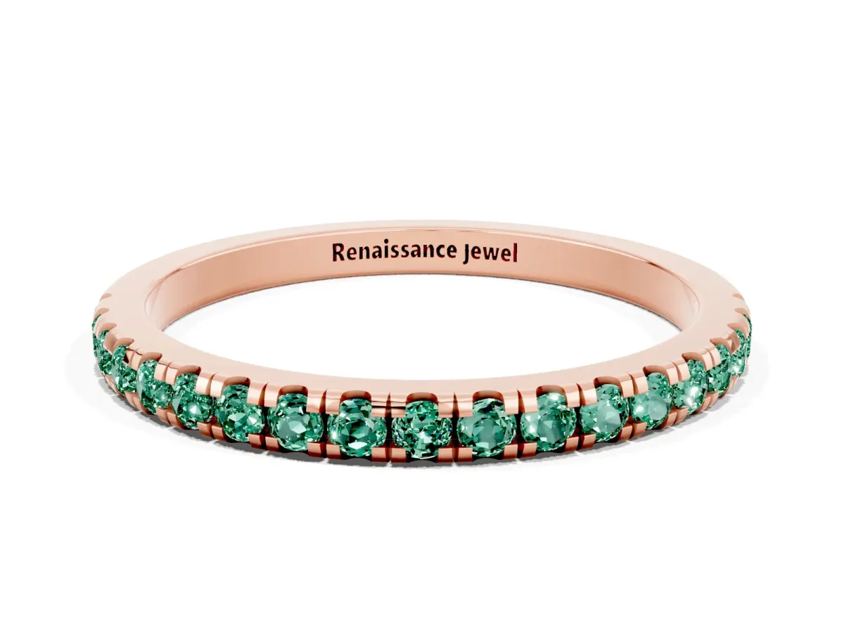 Pavé Round Green Sapphire Half Eternity Band with Shared Prong Setting Rose gold