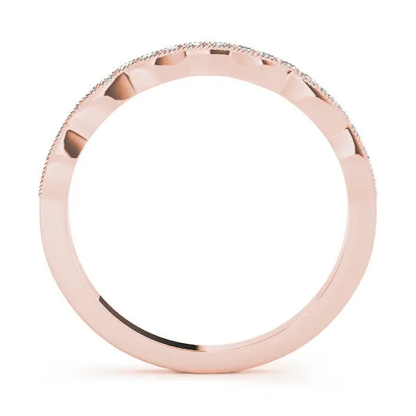 Round Diamond Milgrain Pave Contour Band Rose gold