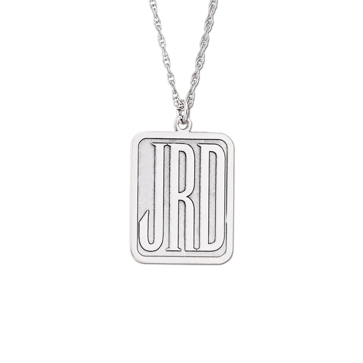 Rectangular Monogram Pendant Necklace Silver