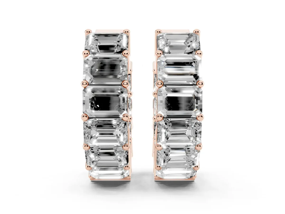 Emerald Diamond Huggie Hoop Earrings Rose gold
