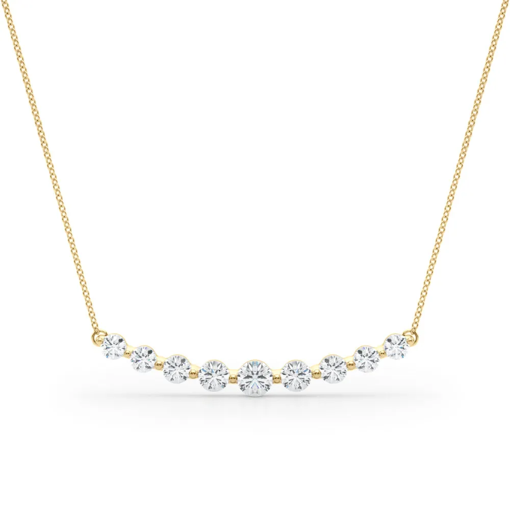 Round Diamond Graduated Bar Necklace with Prong Setting Yellow gold