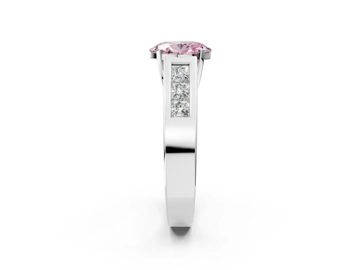 Fancy Pink Oval Cut Cut Channel Set Solitaire Ring with Four-Prong Setting Platinum