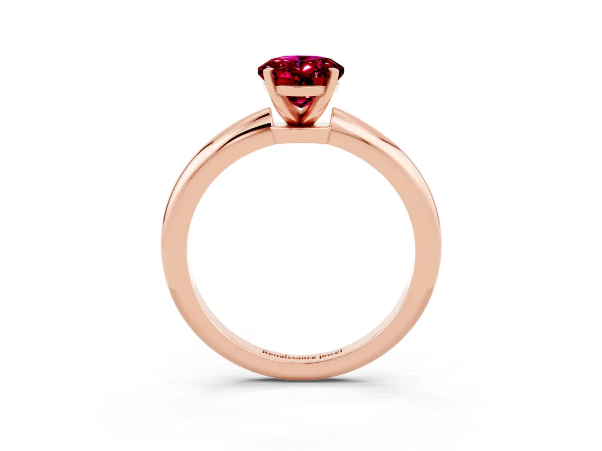 Oval Cut Garnet Solitaire Ring with Six-Prong Setting and Classic Band Rose gold