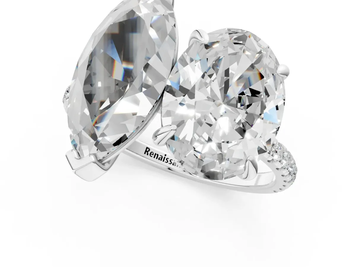 Oval and Marquise Toi Moi Ring with Prong Setting and Micro Pave Band Silver