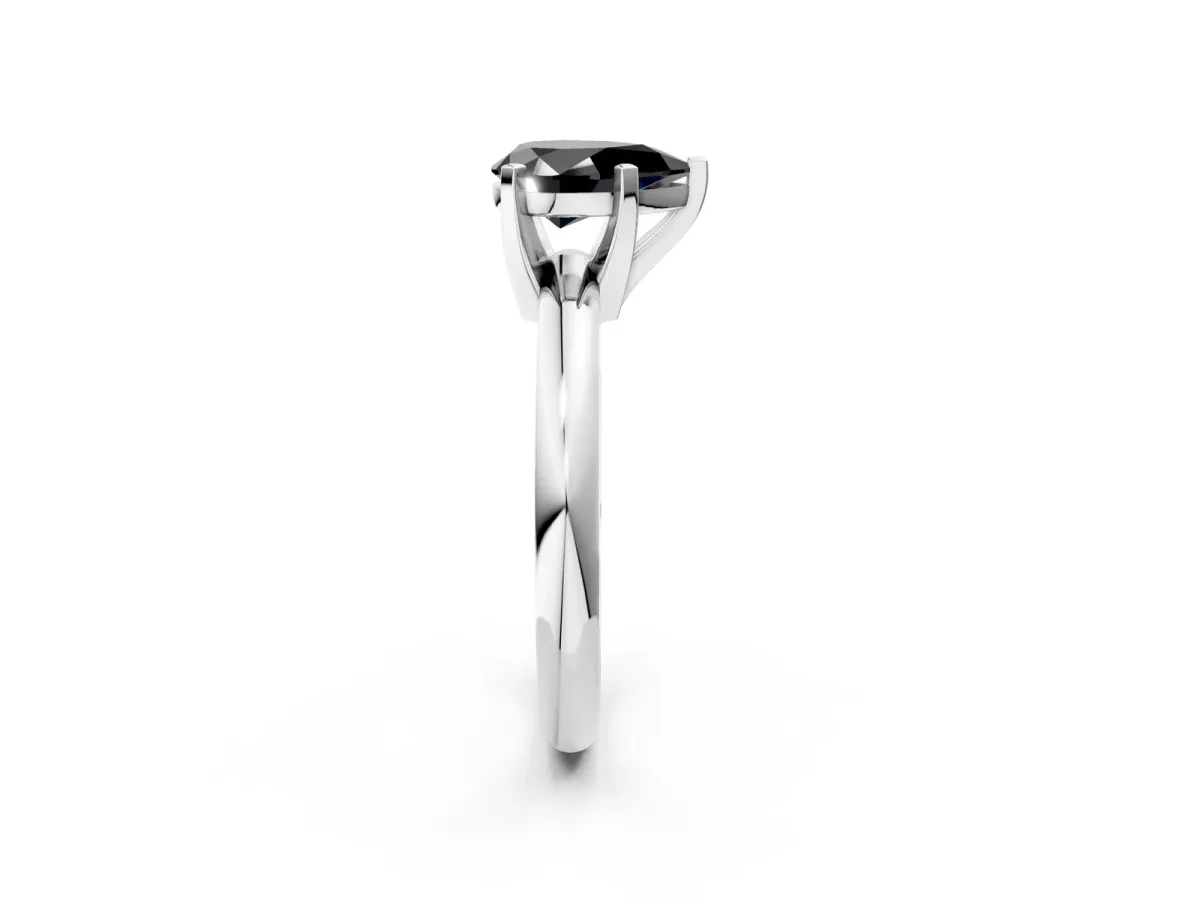 Fancy Black Pear Cut Diamond Solitaire Engagement Ring with Round Band and Four-Prong Setting Silver
