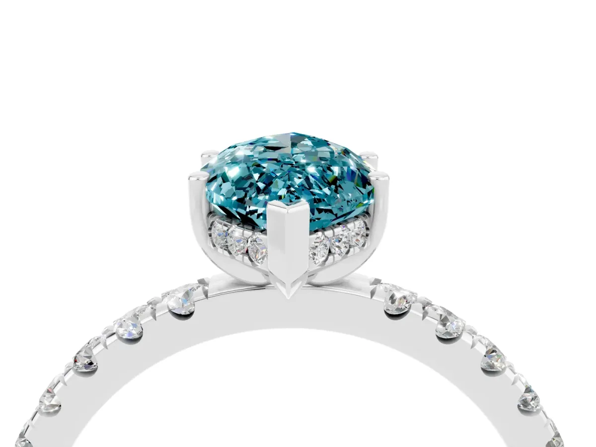 Marquise Cut Blue Topaz Pave Band Solitaire Ring with Round and Prong Setting Silver