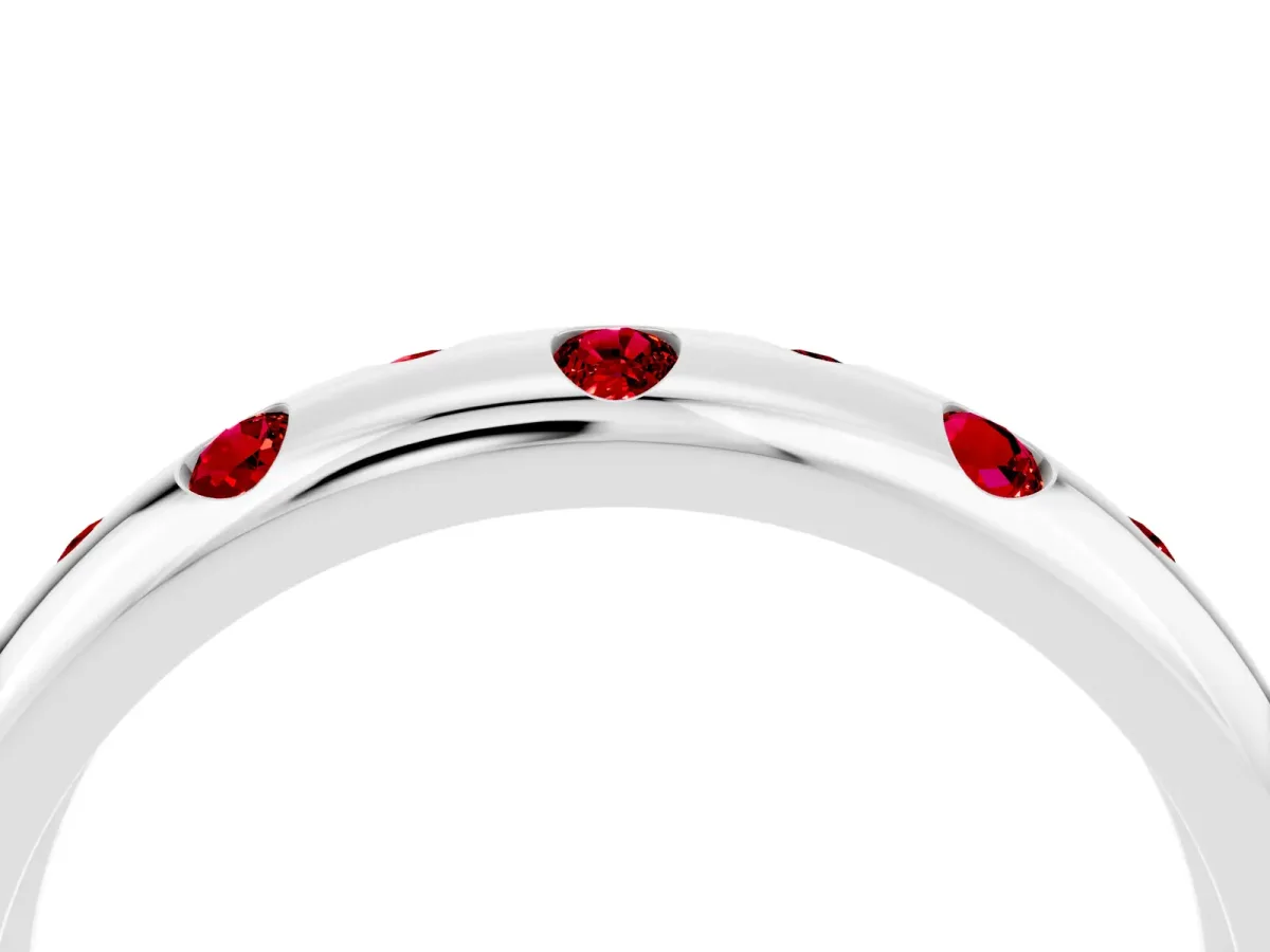 Round Ruby Flush-Set Comfort Fit Band Platinum
