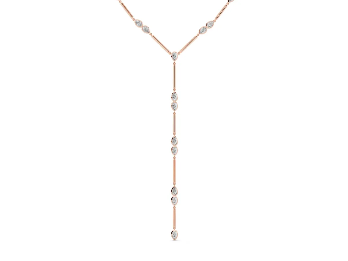 Pear Diamond Lariat Necklace with Station Accents Rose gold