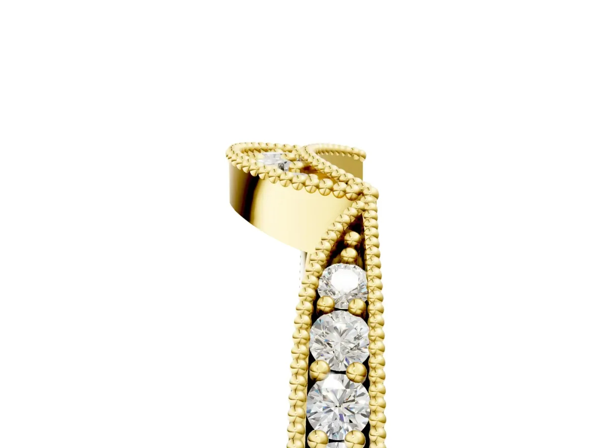 Pavé Round Diamond Contour Milgrain Band Yellow gold