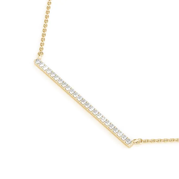 Pavé Round Diamond Bar Necklace with Prong Setting Yellow gold