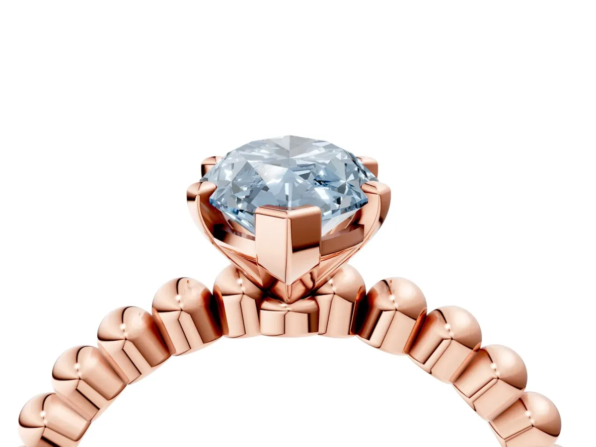 Fancy Blue Marquise Cut Diamond Solitaire Ring with Beaded Band and Prong Setting Rose gold