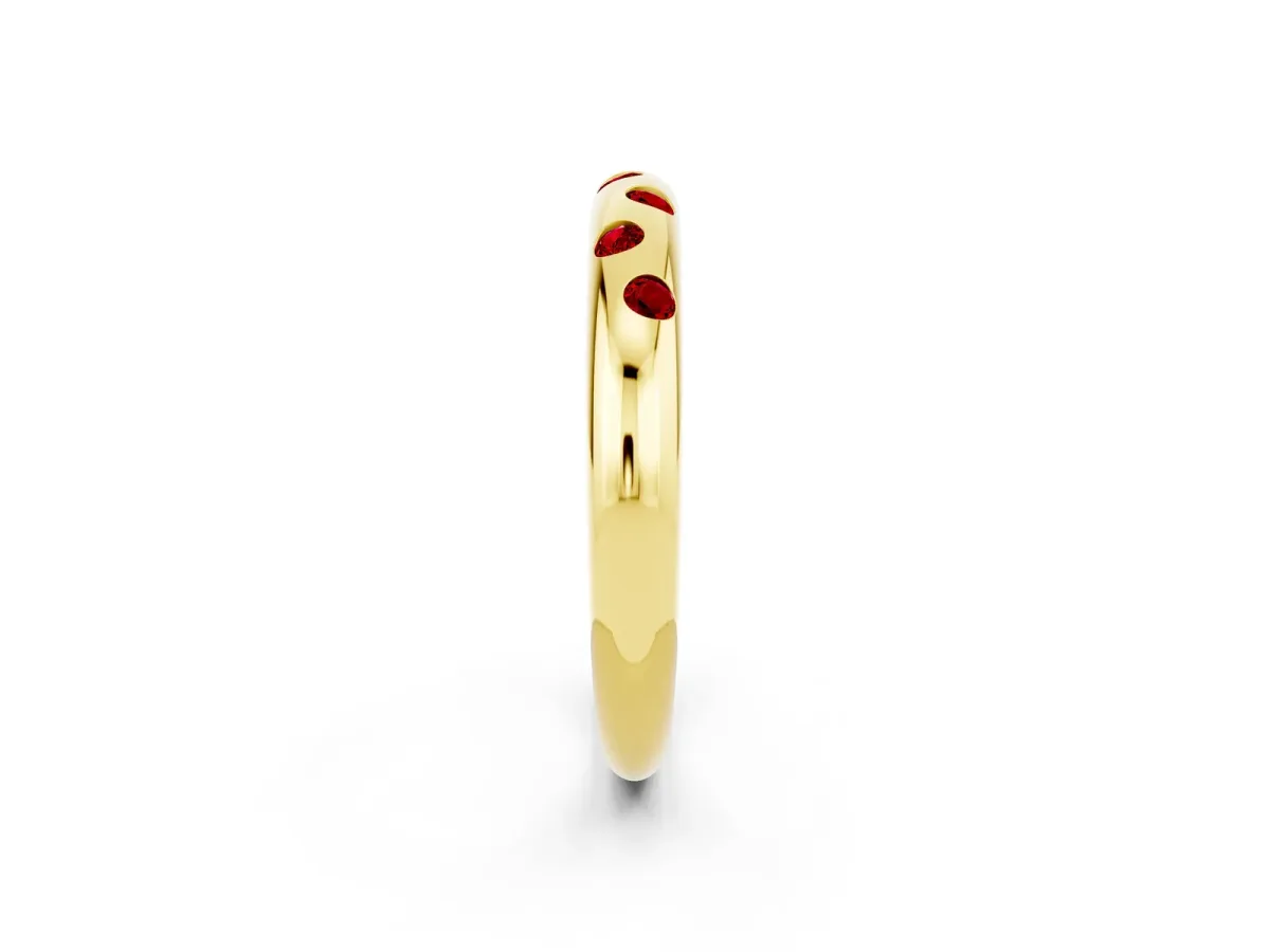 Round Ruby Flush-Set Comfort Fit Band Yellow gold