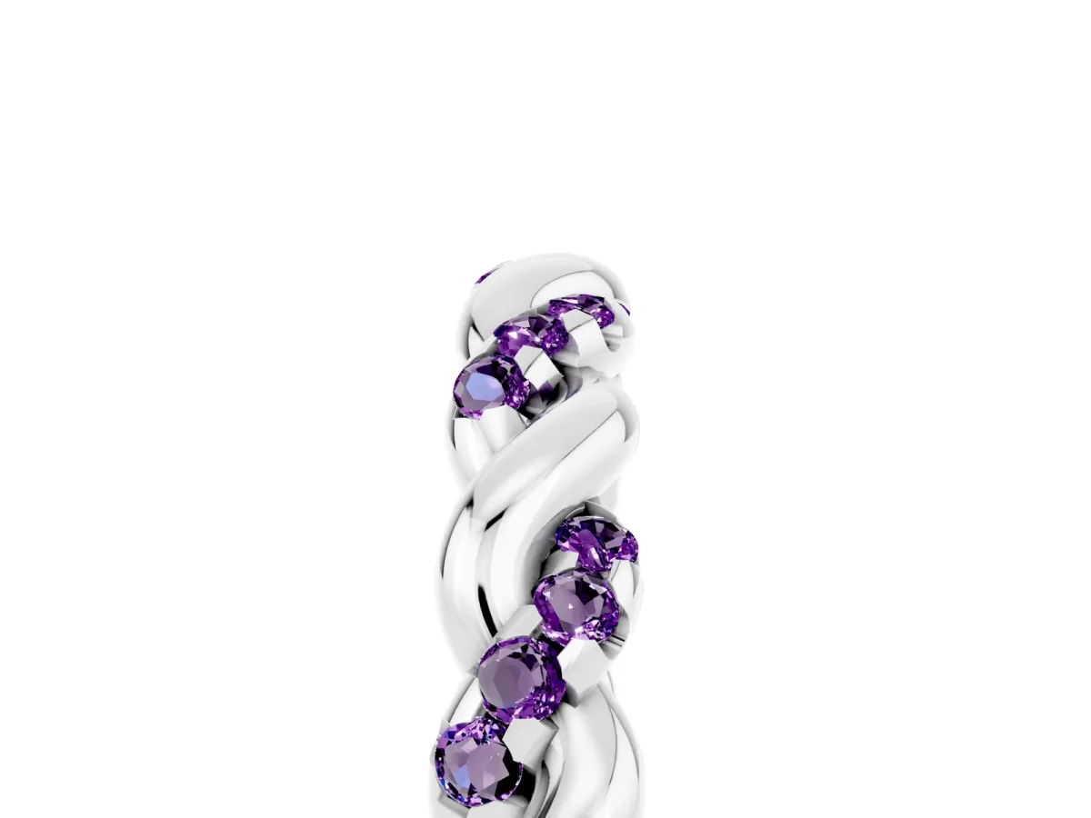 Twisted Pavé Round Amethyst Eternity Band White gold