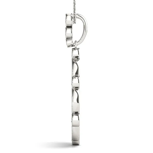 Round and Marquise Diamond Milgrain Halo Pendant Silver