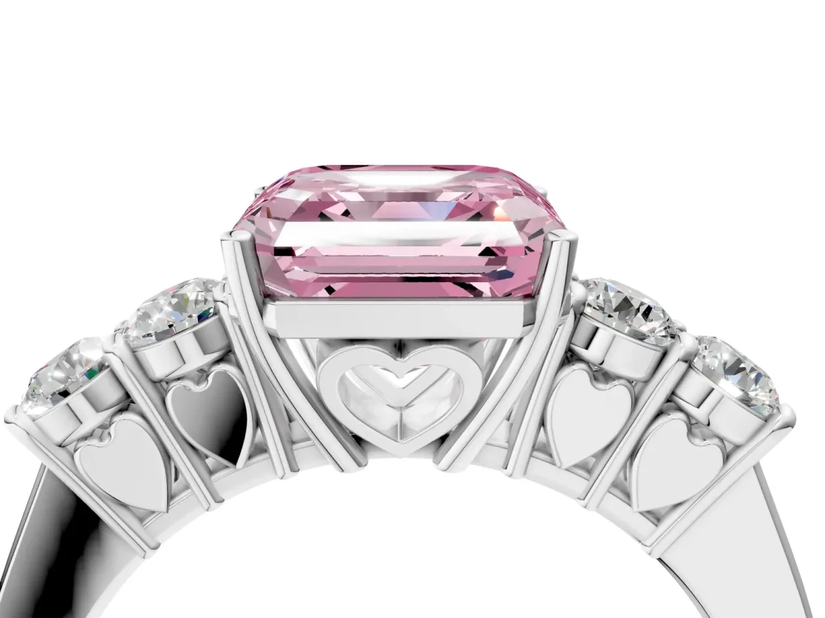 Fancy Pink Asscher Cut Cut Diamond Five-Stone Prong Set White Gold Ring Platinum