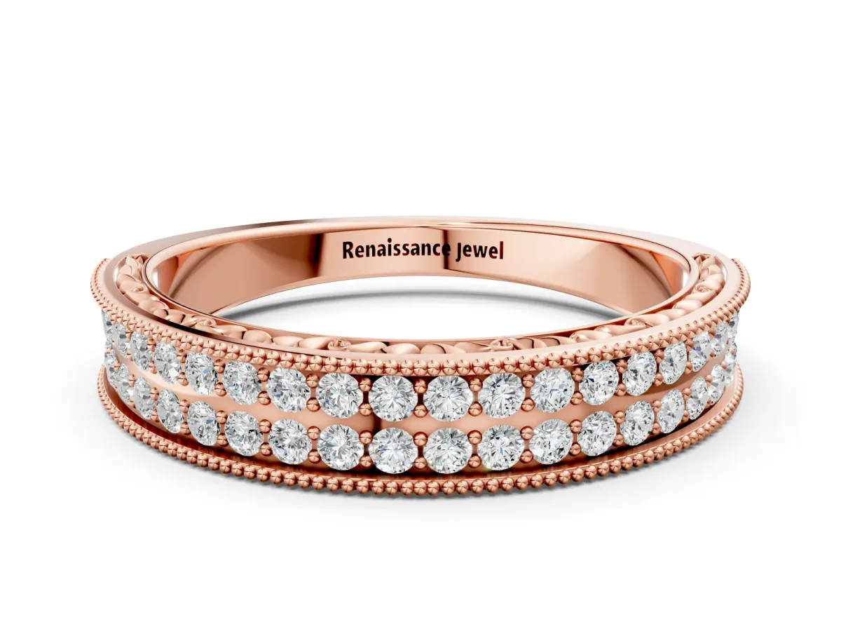 Pavé Round Diamond Eternity Band with Milgrain Edge Rose gold