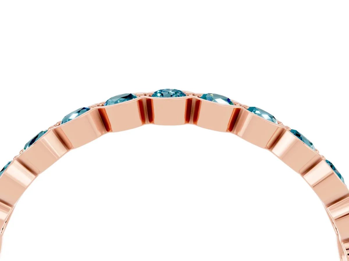 Round Blue Topaz Bezel Set Eternity Band Rose gold