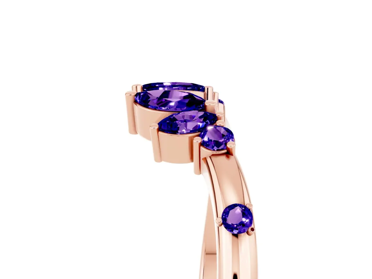 Open Marquise Cluster Tanzanite Band with Prong Setting Rose gold