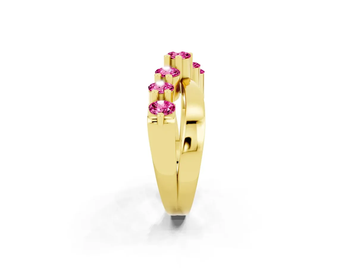 Round Pink Sapphire Prong-Set Crossover Band Yellow gold