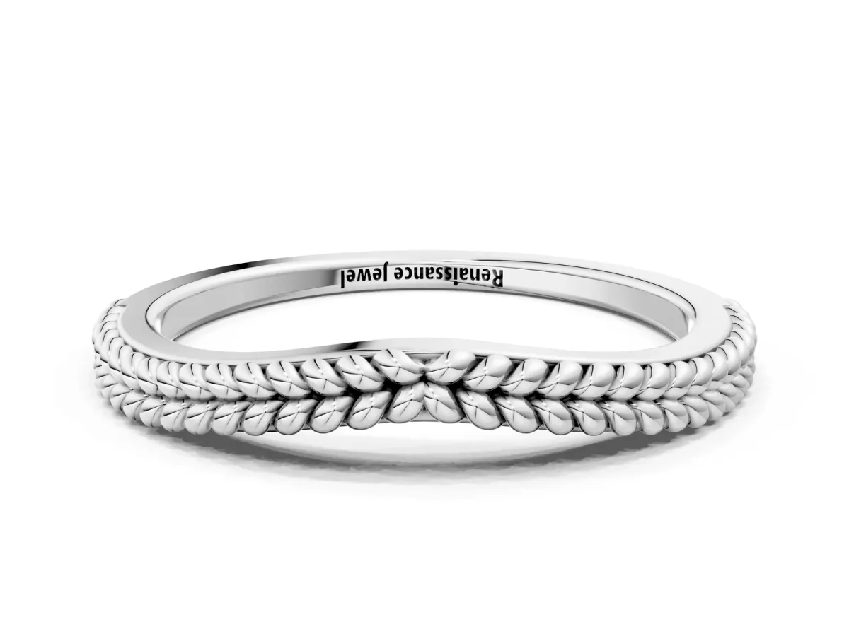 Braided Milgrain White Gold Contour Band White gold