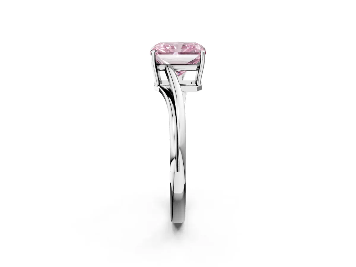 Fancy Pink Radiant Cut Cut Solitaire Twist Band Ring with Four-Prong Setting Platinum