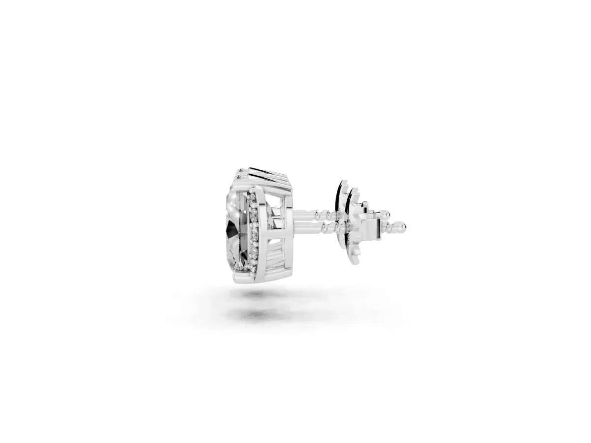 Oval Diamond Half Halo Stud Earrings Silver