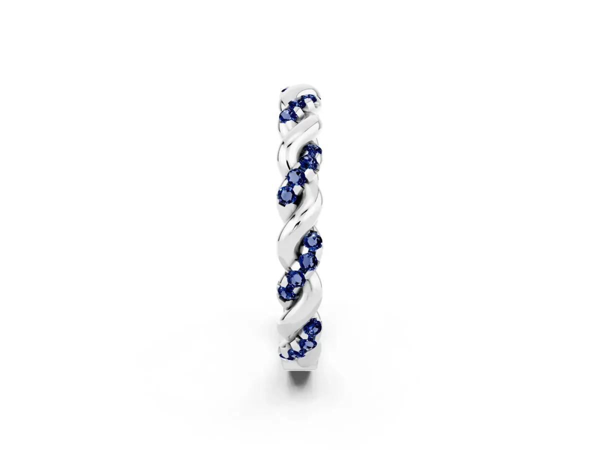 Twisted Pavé Round Blue Sapphire Eternity Band Platinum