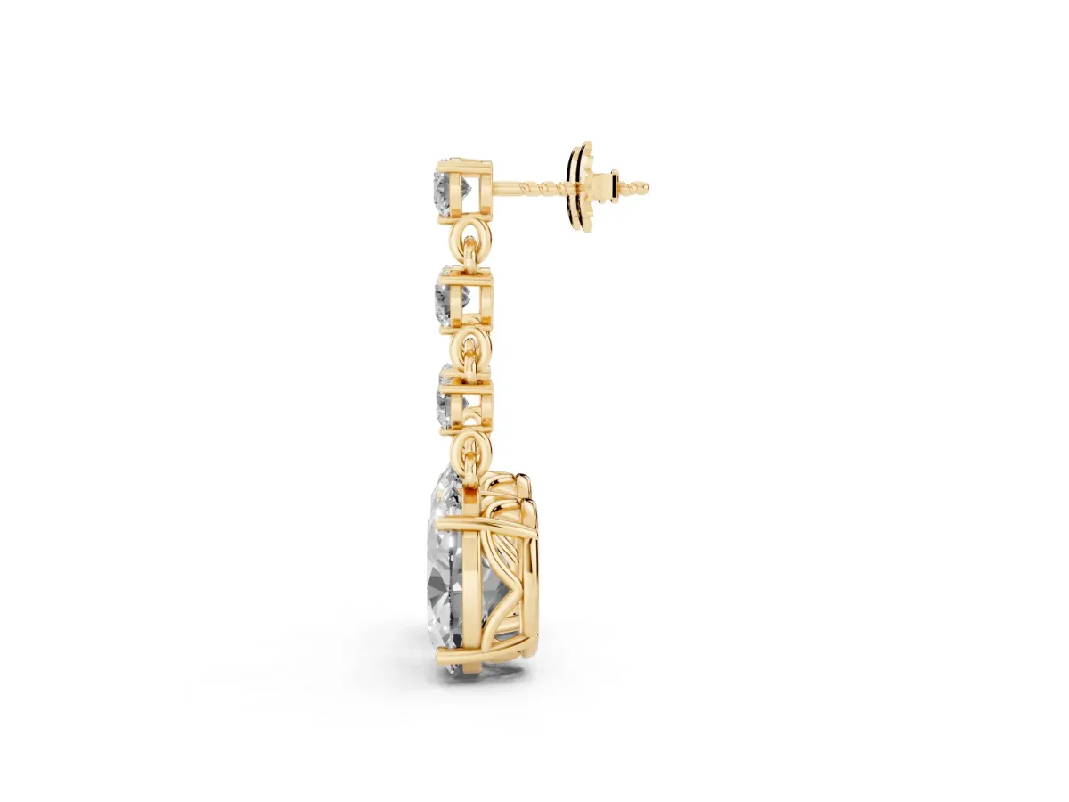 Round and Oval Diamond Drop Earrings Yellow gold