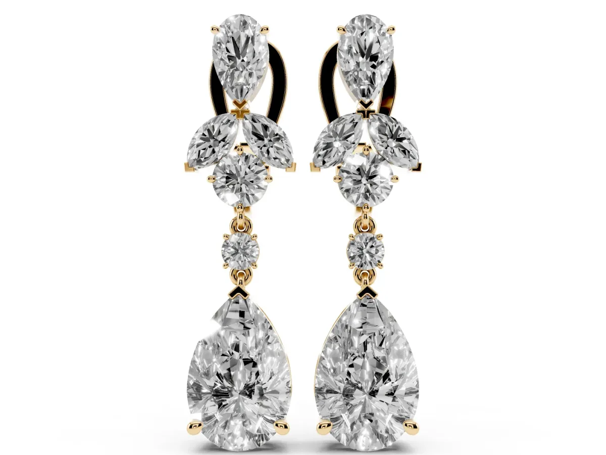 Pear, Marquise and Round Diamond Vancouver Drop Earrings Yellow gold