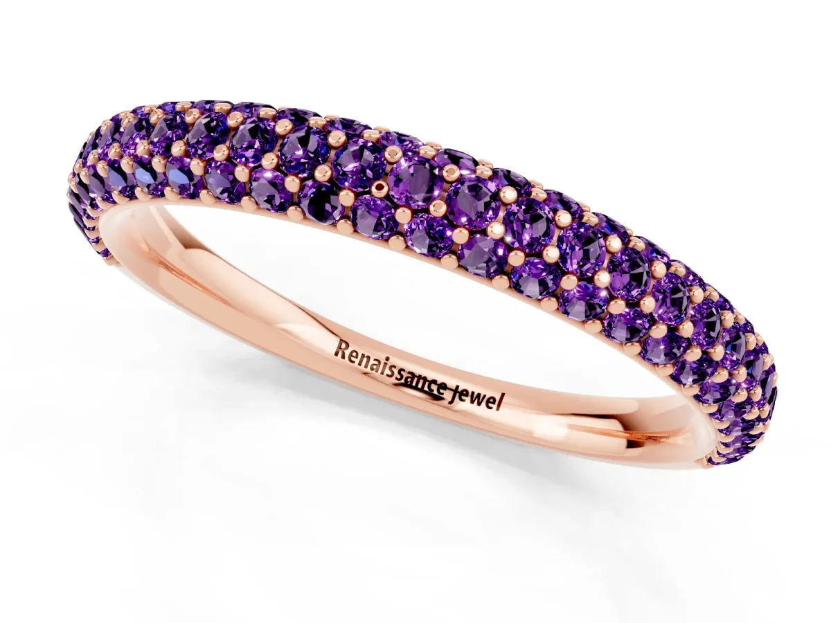 Round Amethyst Pavé Eternity Band with Shared Prong Setting Rose gold