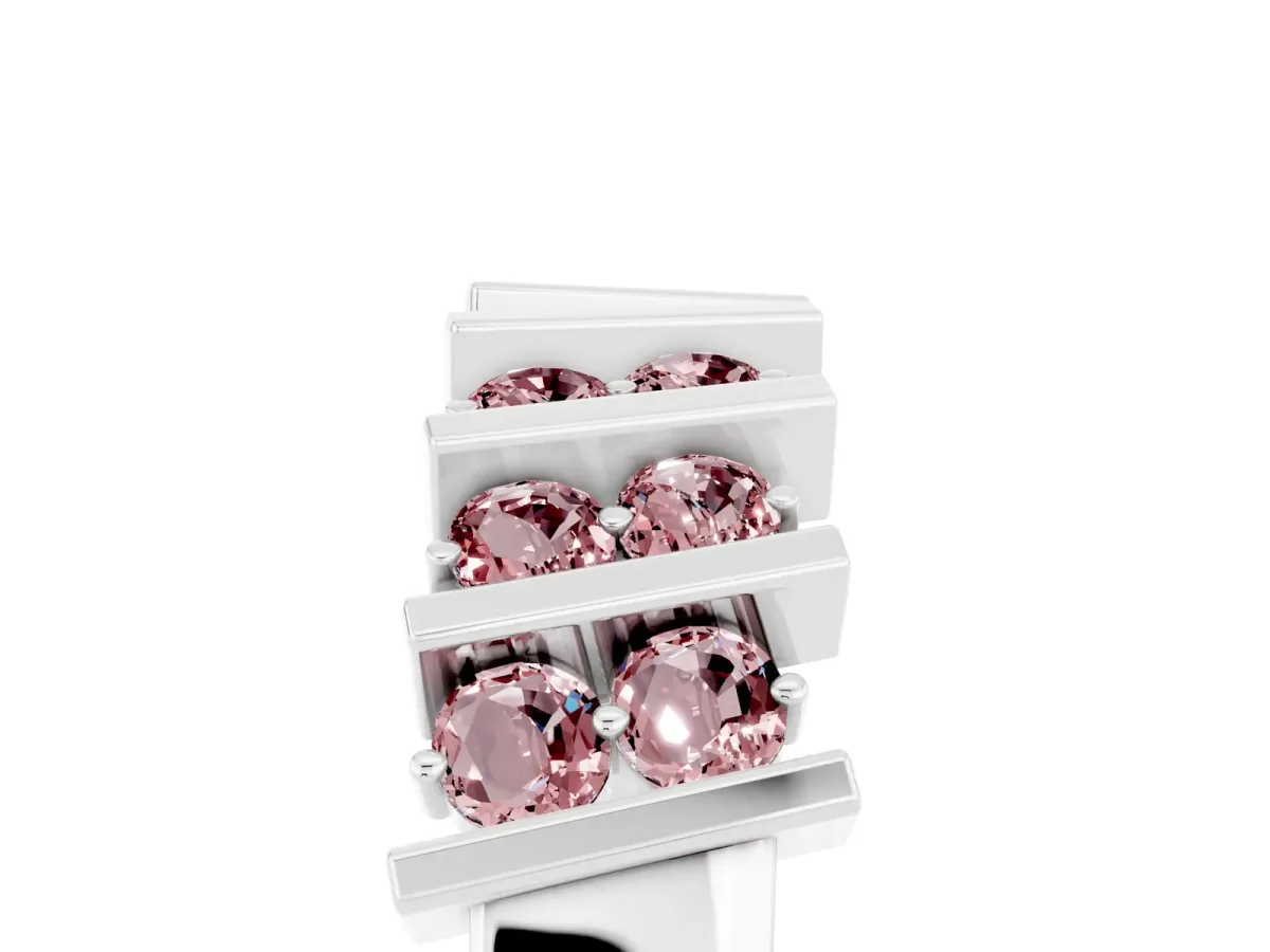 Channel Set Round Morganite Anniversary Band with Vertical Prongs Silver